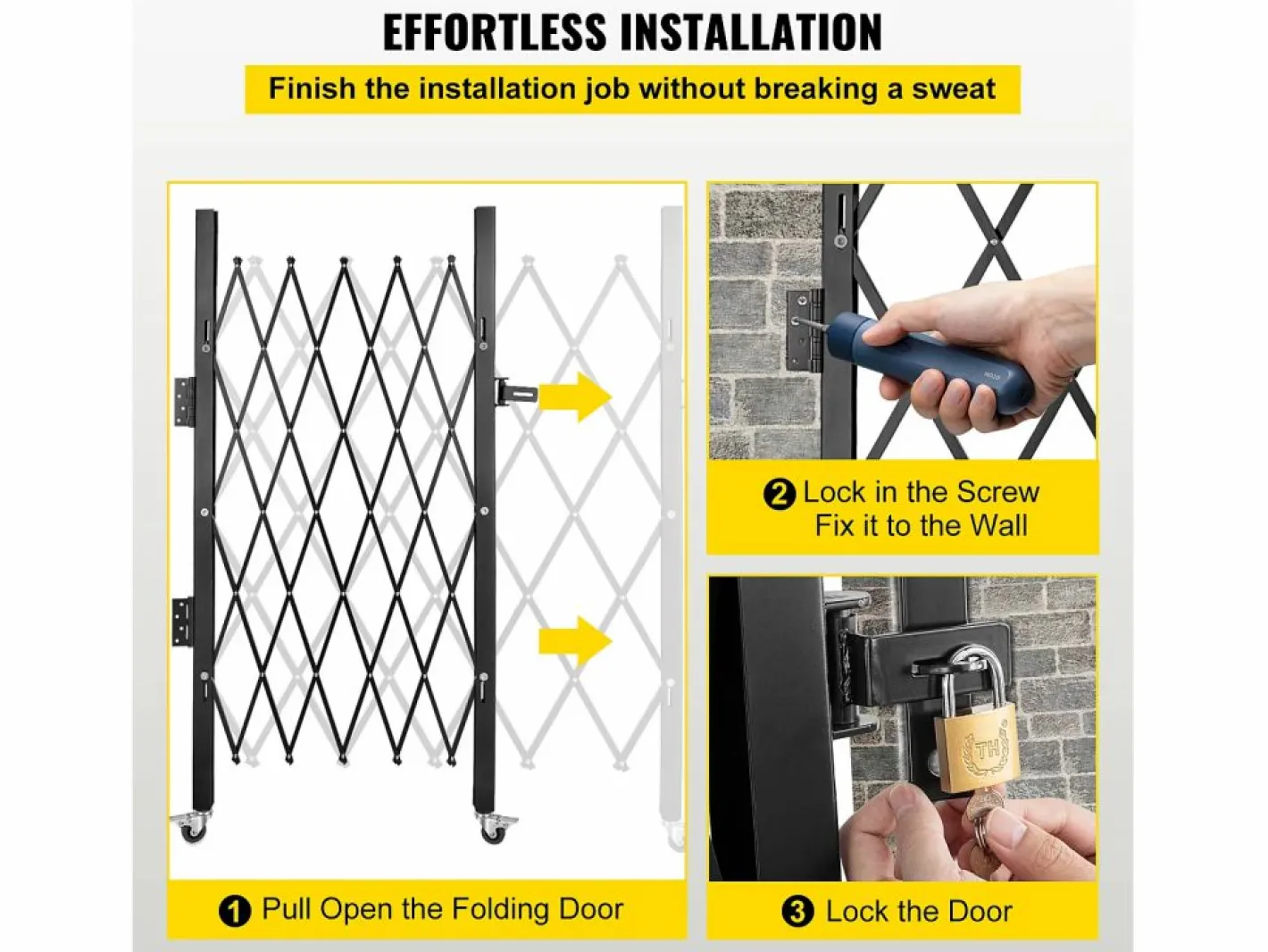 Barrera de Seguridad Extensible Plegable SucceBuy, Puerta Plegable Simple, 154 x 180 cm Negro Online