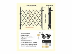 Barrera de Seguridad SucceBuy Extensible de 110 x 131 cm, Puerta de Tijera Simple, Bloqueable y Retráctil, de Acero Sólido, para Entrada, Garaje Negro Clearance