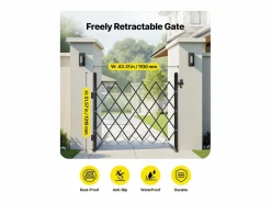 Barrera de Seguridad SucceBuy Extensible de 110 x 131 cm, Puerta de Tijera Simple, Bloqueable y Retráctil, de Acero Sólido, para Entrada, Garaje Negro Clearance