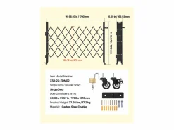 Barrera de Seguridad SucceBuy Extensible de 170 x 131 cm, Puerta de Tijera Simple, Bloqueable y Retráctil, de Acero Sólido, para Entrada, Garaje Negro New