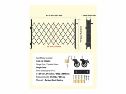 Barrera de Seguridad SucceBuy Extensible de 190 x 131 cm, Puerta de Tijera Simple, Bloqueable y Retráctil, de Acero Sólido, para Entrada, Garaje Negro Discount