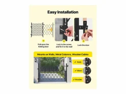 Barrera de Seguridad SucceBuy Extensible de 190 x 131 cm, Puerta de Tijera Simple, Bloqueable y Retráctil, de Acero Sólido, para Entrada, Garaje Negro Discount