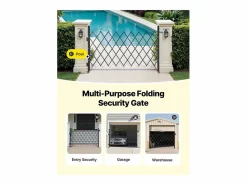 Barrera de Seguridad SucceBuy Extensible de 190 x 131 cm, Puerta de Tijera Simple, Bloqueable y Retráctil, de Acero Sólido, para Entrada, Garaje Negro Discount
