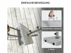 Sombrilla|Base de sombrilla de granito de 28 kg, ajustable, con ruedas, acero inoxidable, gris (41 x 41 x 37,5 cm)