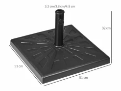 Sombrilla|Base estable de resina para sombrillas de Ø 32/38/48 mm, color negro (51 x 51 x 32 cm)