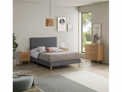 VS Venta-stock Somier Tapizado|Base tapizada + Cabecero Aura 150x190 cm Gris Oscuro