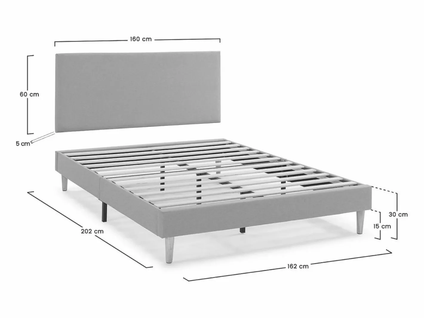 VS Venta-stock Base tapizada + Cabecero Aura 160x200 cm Gris claro Best