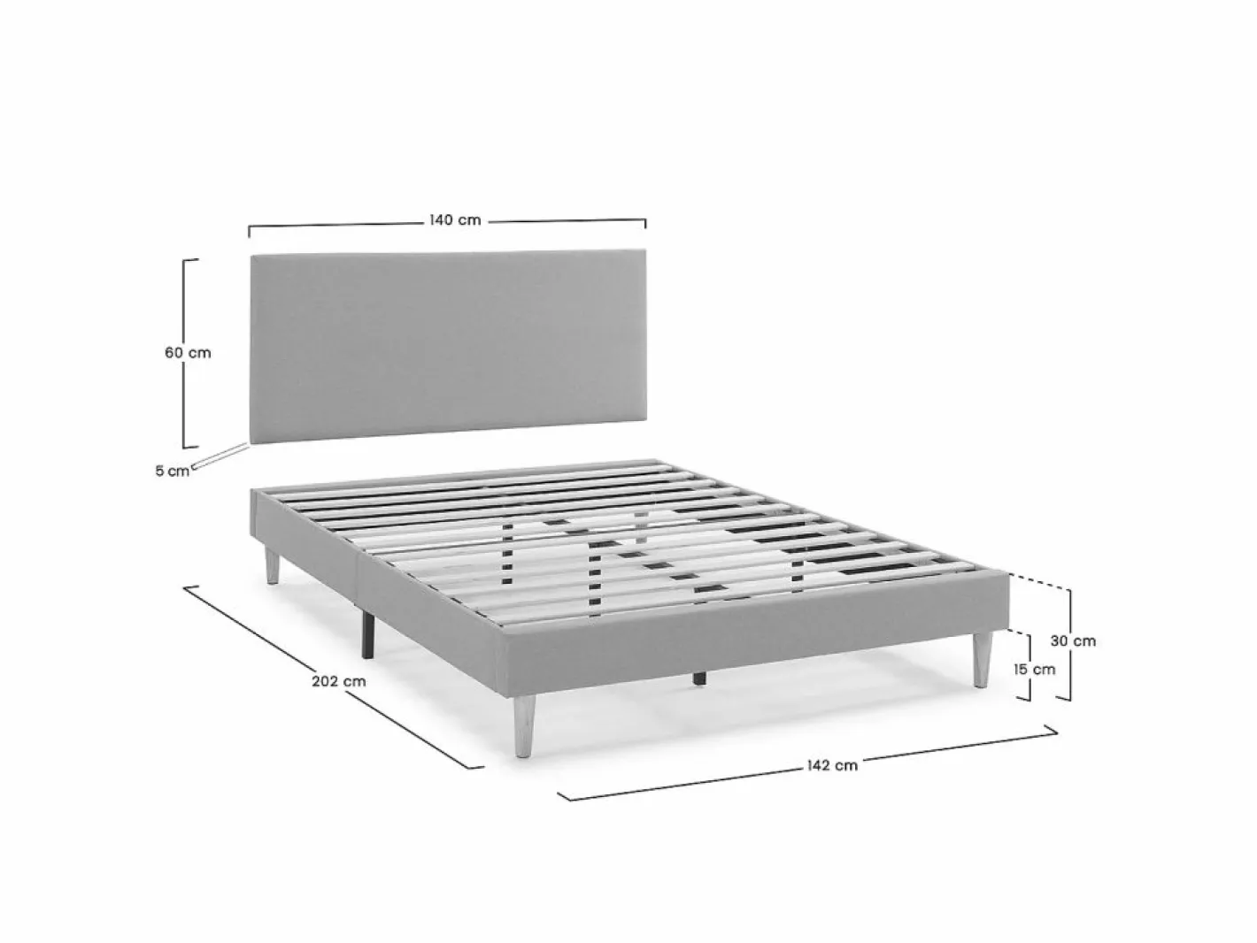 Base tapizada + Cabecero Aura 140x200 cm Gris Oscuro^VS Venta-stock Sale