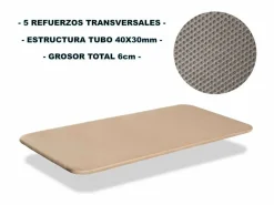 Base Tapizada 3D Contemporánea , 105x190 cm con 5 Refuerzos y 6 Patas Beige