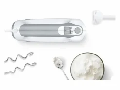 BOSCH Batidora de mano de 450 W y 5 velocidades con varillas y 2 ganchos para amasar de acero inoxidable - Bol graduado con tapa - Bla Blanco Outlet