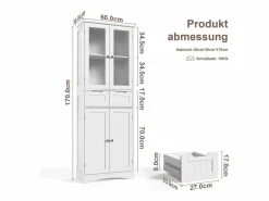 Bealife Armario Alto de Cocina 170 cm - Mueble con 4 Puertas de Vidrio, 2 Cajones y Estantes Regulables para Almacenamiento^ Sale