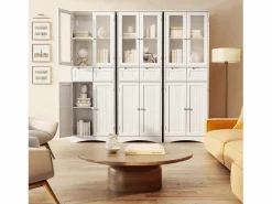 Bealife Armario Alto de Cocina 170 cm - Mueble con 4 Puertas de Vidrio, 2 Cajones y Estantes Regulables para Almacenamiento^ Sale