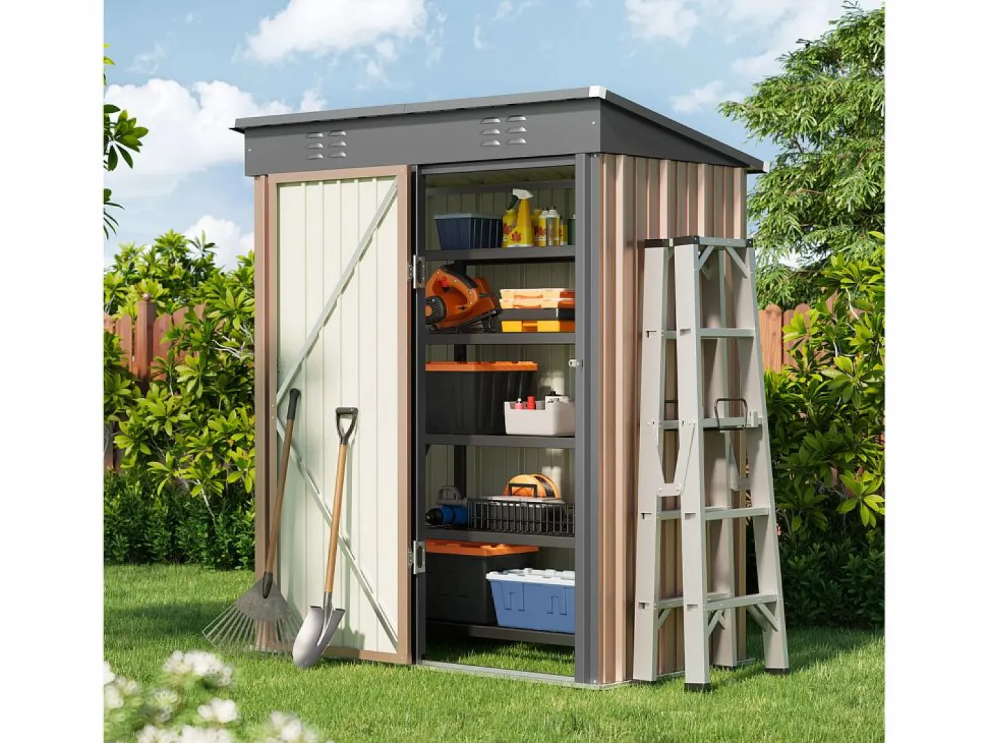 Bealife Caseta de Jardín de Metal 162x95x182 cm, Casa de Equipos Marrón con Construcción Estable para el Jardín^ Discount