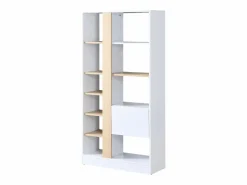 Vente-unique Librería|Biblioteca con 1 puerta y 7 estantes - Natural y Blanco - CALENIA