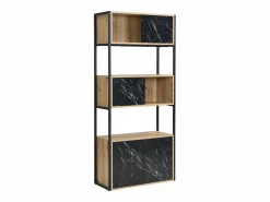 Vente-unique Librería|Biblioteca con almacenamiento de MDF y acero - Efecto mármol negro y natural - YELANIA