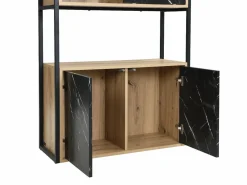 Vente-unique Librería|Biblioteca con almacenamiento de MDF y acero - Efecto mármol negro y natural - YELANIA