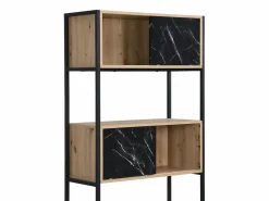 Vente-unique Librería|Biblioteca con almacenamiento de MDF y acero - Efecto mármol negro y natural - YELANIA