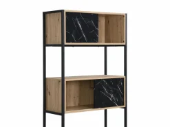 Vente-unique Librería|Biblioteca con almacenamiento de MDF y acero - Efecto mármol negro y natural - YELANIA