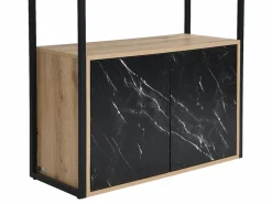 Vente-unique Librería|Biblioteca con almacenamiento de MDF y acero - Efecto mármol negro y natural - YELANIA