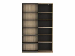 Vente-unique Biblioteca corredero con 18 estantes - Natural y antracita - PRALI Gris antracita / Color natural claro Clearance