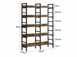 Biblioteca, Estantería de oficina de 5 niveles, Estantería de pie, Biblioteca abierta, Grande, Estilo industrial, 180 x 80 x 30 cm^Tribesigns Hot