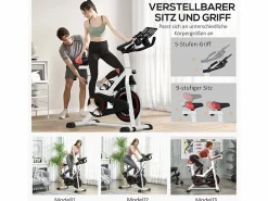 Bicicleta estática con resistencia ajustable, ABS, color blanco/negro, volante de inercia de 8 kg (103x53x114cm)^ Best