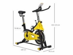 Bicicleta estática de altura regulable con transmisión por correa, pantalla LCD, acero y ABS, amarilla (45,5x100x101-113cm)^ New