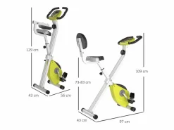 Bicicleta Estática|Bicicleta estática plegable con resistencia magnética de 8 niveles, altura regulable, acero, color amarillo y blanco (43x97x109 cm)