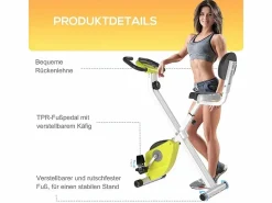 Bicicleta Estática|Bicicleta estática plegable con resistencia magnética de 8 niveles, altura regulable, acero, color amarillo y blanco (43x97x109 cm)