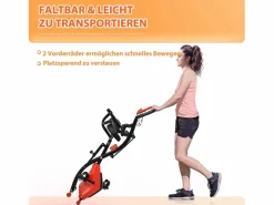 Bicicleta estática plegable 2 en 1 con pantalla LCD y resistencia magnética de 8 niveles, acero, color rojo (105 x 48 x 118 cm) Sale