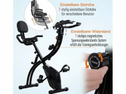 Bicicleta estática plegable 2 en 1, 8 niveles de resistencia magnética, acero, color negro (105 x 48 x 118 cm) Discount