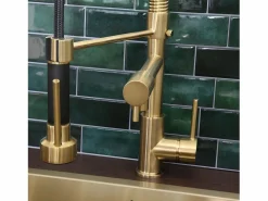 Essebagno Grifo De Cocina|Big Pro Mezclador de fregadero con rociador móvil oro cepillado