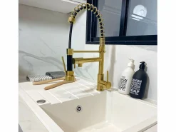Essebagno Grifo De Cocina|Big Pro Mezclador de fregadero con rociador móvil oro cepillado