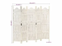 vidaxl Biombo 5 paneles tallado a mano madera mango 200x165 cm Blanco Hot
