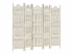 vidaxl Biombo 5 paneles tallado a mano madera mango 200x165 cm Blanco Hot