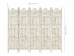 vidaxl Biombo 5 paneles tallado a mano madera mango 200x165 cm Blanco Hot