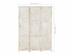 vidaxl Biombo|Biombo 3 paneles tallado a mano madera mango 120x165 cm