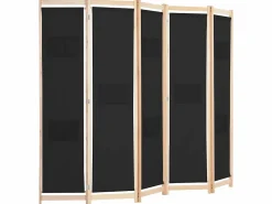 Biombo divisor de 5 paneles de tela 200x170x4 cm ES397456 Negro Online