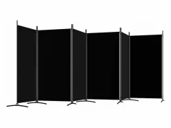 Biombo divisor de 6 paneles de tela 520x180 cm ES965211 Negro Outlet