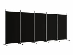 Biombo divisor de 5 paneles de tela 433x180 cm ES107272 Negro New