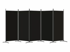 Biombo divisor de 5 paneles de tela 433x180 cm ES107272 Negro New