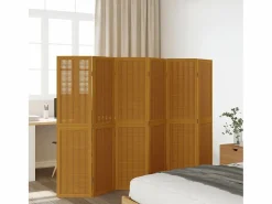 Biombo separador de 6 paneles madera maciza paulownia marrón ES625835 Marru00f3n