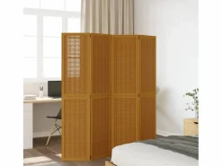 Biombo|Biombo separador de 4 paneles madera maciza paulownia marrón ES959267