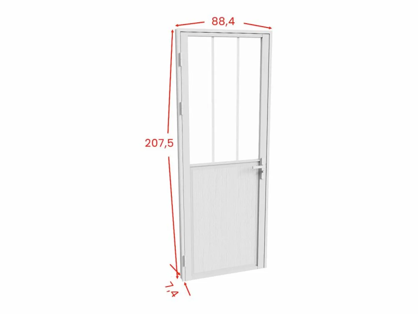 Vente-unique Bloque de puerta reversible, aluminio, MDF y vidrio templado, Alt. 204 x An. 83 cm, ERMELO Blanco Discount