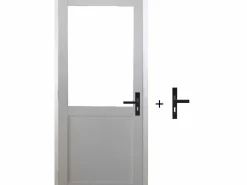 GD Menuiseries Puerta Con Marco|Bloque de puerta de taller BLANCO sin parteluz H204 x L83 Dimensiones de la mesa de empuje izquierda + manija