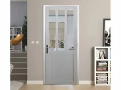 GD Menuiseries Puerta Con Marco|Bloque de puerta de taller BLANCO H204 x L73 Empujando panel lateral derecho + manija