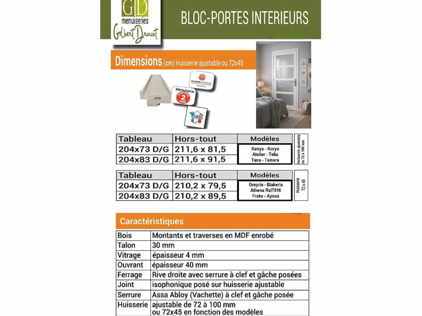 Bloque de Puerta de Vidrio Tana Blanco H204 x L83 Mesa con Varillas de Empuje Izquierda^GD Menuiseries