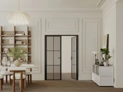 Vente-unique Bloque de puerta doble reversible de vidrio templado ahumado - 2 x Alt. 204 x An. 73 cm - SEROTO Negro Outlet