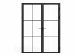 Vente-unique Puerta Con Marco|Bloque de puerta doble reversible - aluminio, vidrio templado - 2 x Alt. 204 x An. 93 cm - - SEROTO