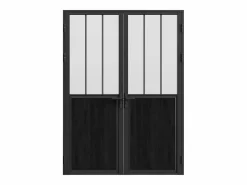 Vente-unique Bloque de puerta doble reversible , vidrio translúcido estilo taller, 2 x Alt. 204 x An. 83 cm, ERMELO Negro New